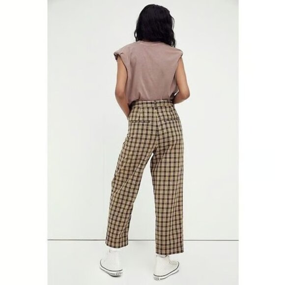 Free People 💋 Joey Menswear Trouser \\ Brown Plaid, Straight Leg // Size 4 - Picture 10 of 10